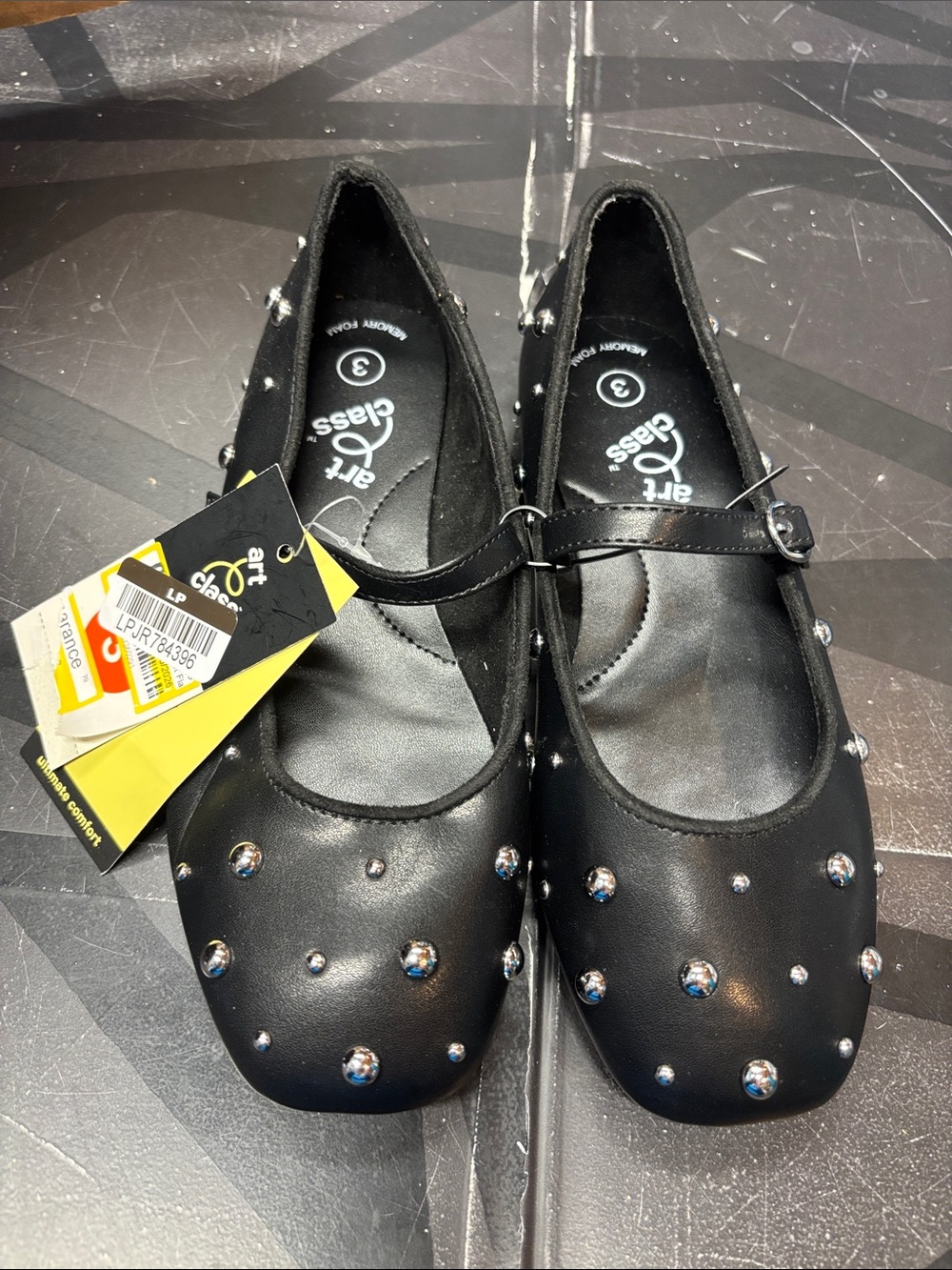 art class Black Mary Jane Flats with Jewel Studs b254